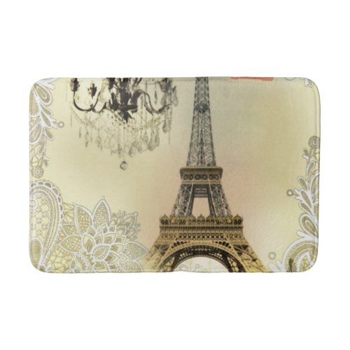 beige floral lace chandelier paris eiffel tower bath mat