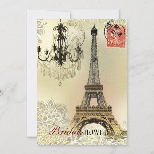 beige floral lace chandelier paris eiffel tower invitation