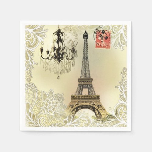 beige floral lace chandelier paris eiffel tower napkins