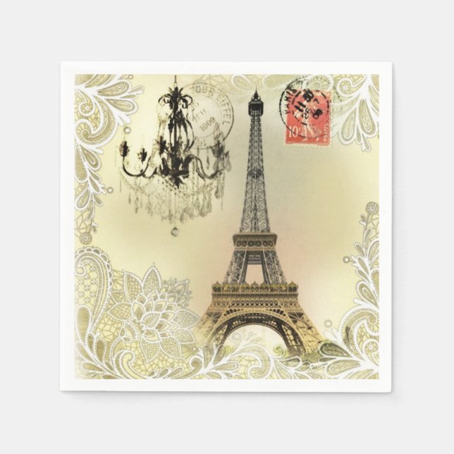 beige floral lace chandelier paris eiffel tower napkins (Front)