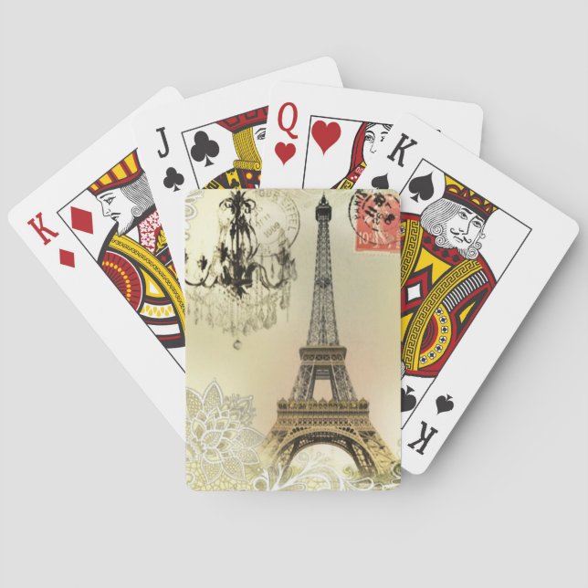 beige floral lace chandelier paris eiffel tower poker cards (Back)