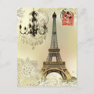 beige floral lace chandelier paris eiffel tower postcard