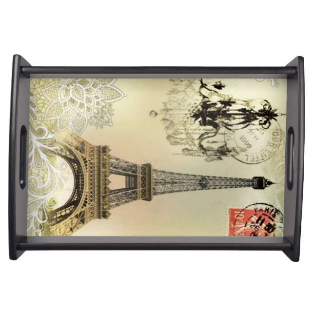 beige floral lace chandelier paris eiffel tower serving tray (Front)