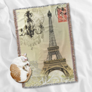 beige floral lace chandelier paris eiffel tower throw blanket