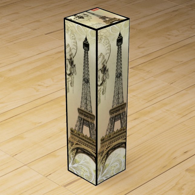 beige floral lace chandelier paris eiffel tower wine box (Front)