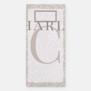 Beige Floral Line Art, Custom Monogram Dog Cat Pet Magnetic Notepad