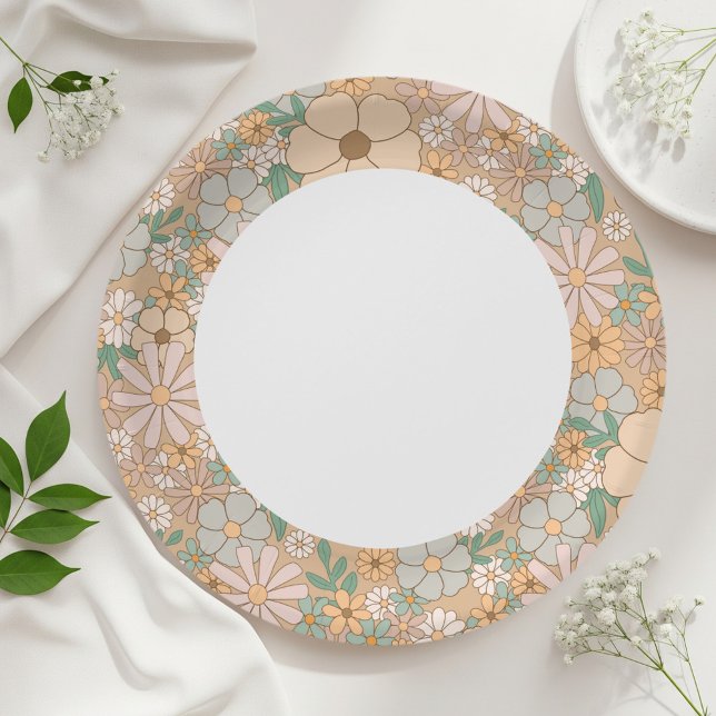 Beige floral paper plates, Neutral party supplies Plates (Creator Uploaded)
