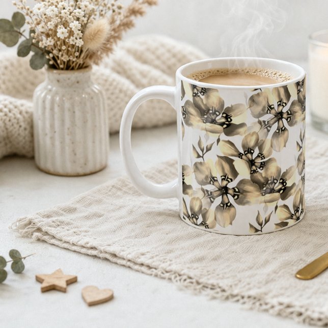 Beige Floral Pattern Elegant Neutral Classic Coffee Mug (Creator Uploaded)