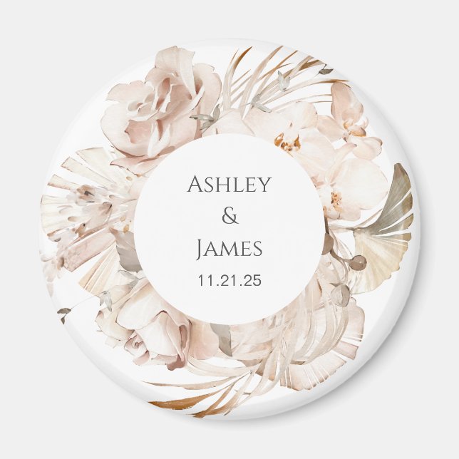 Beige floral personalised guard magnet (Front)