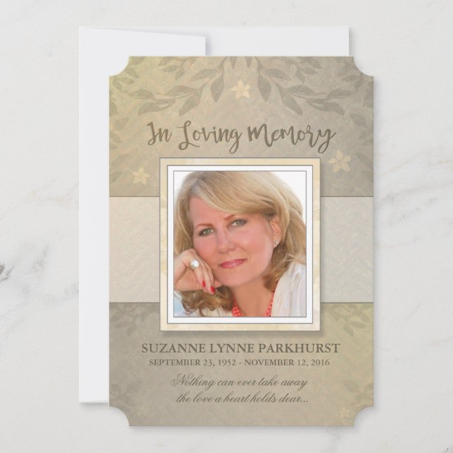 Beige Floral Photo Memorial Sympathy Thank You Announcement (Front)