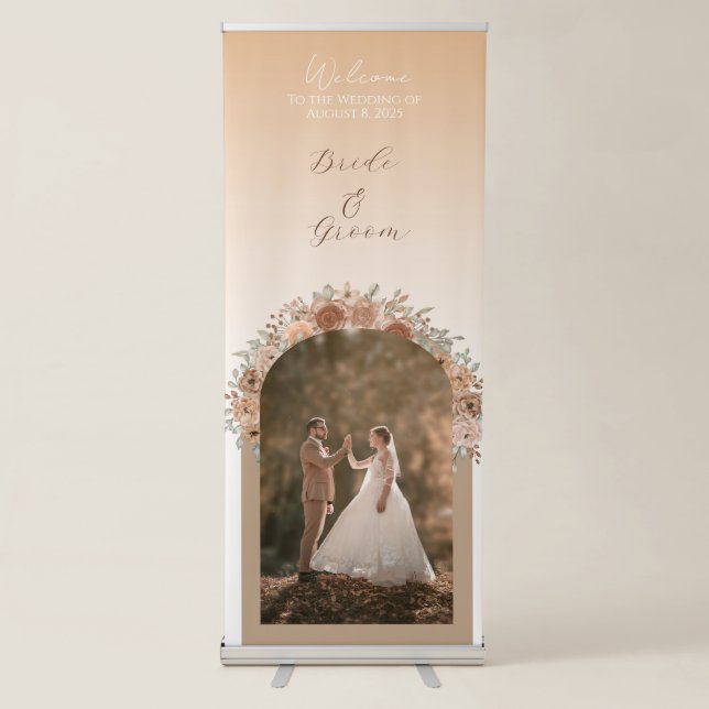 Beige floral Roll up Banner for Wedding (Front)
