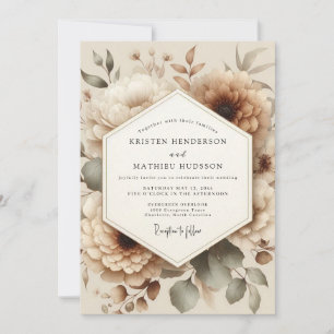 Beige Floral Romantic Wedding Invitation