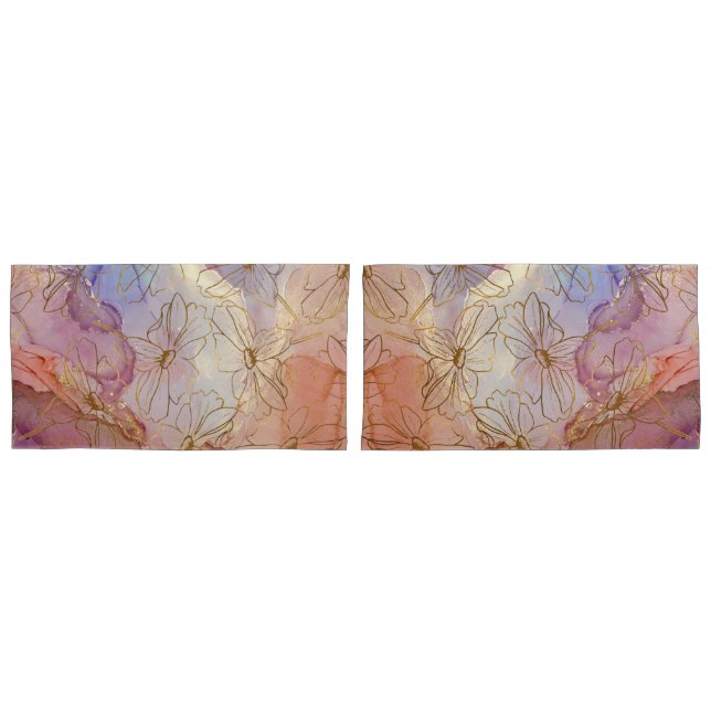 Beige Floral Rose Gold Flowers Pillow Case (Front-Set)