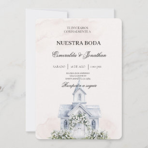 Beige Floral Spanish church Wedding Invitation