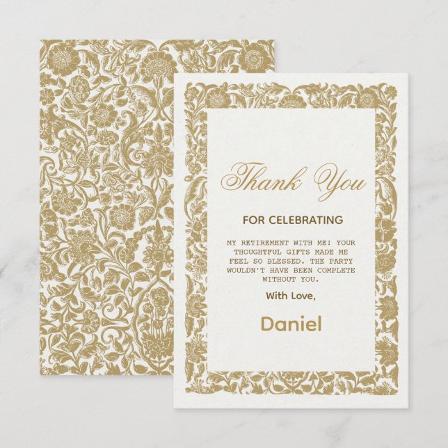 Beige Floral Surprise Retirement Party 2026 Thank You Card (Front/Back)