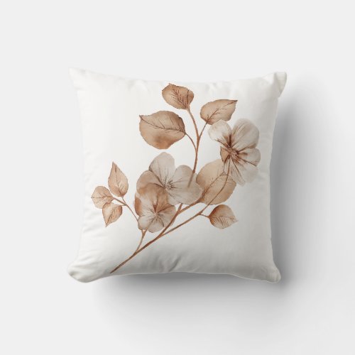 Beige Floral Throw Pillow Cover, Minimal Botanical
