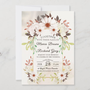 Beige Floral Wedding Invitation