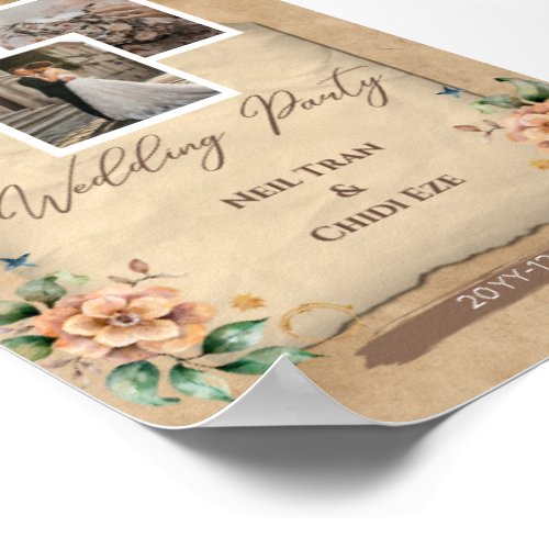 Beige Floral Weeding Party Invitation Poster