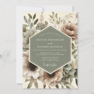 Beige Floral Woodland Wedding Invitation