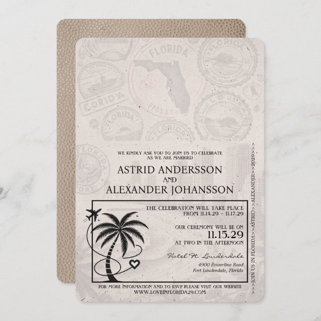 Beige Florida Passport Wedding Invitation (Front/Back)