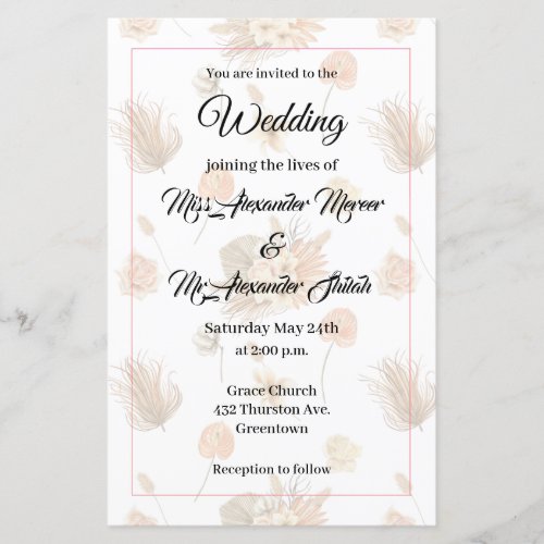 Beige flower pattern Miss  Mr Wedding Invitation