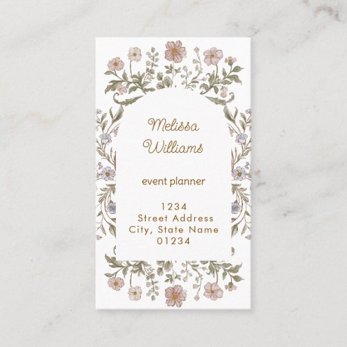 beige flowers frame business card
