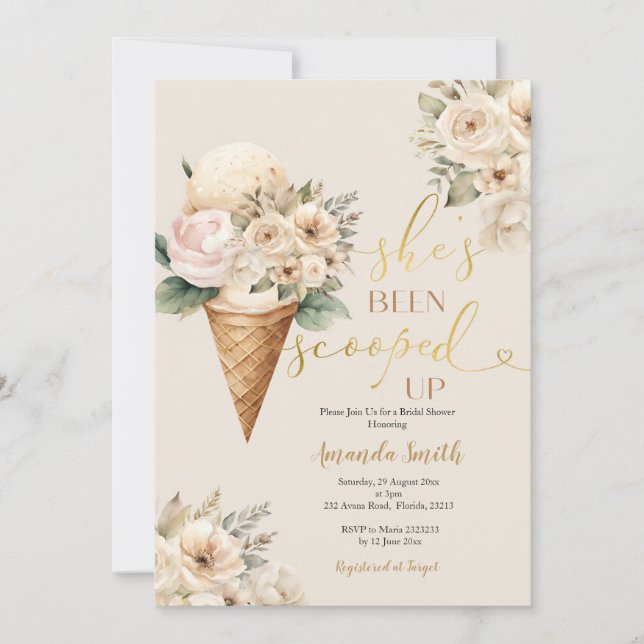 Beige Flowers Summer Ice Cream Bridal Shower  Invitation (Front)