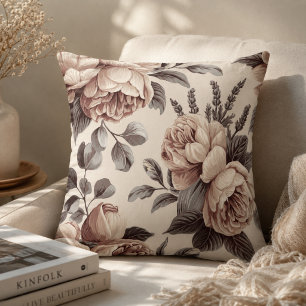 Beige Flowers Throw Pillow