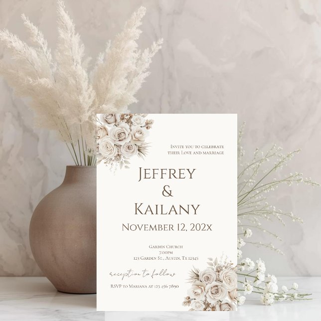 Beige Flowers Wedding Invitation (Creator Uploaded)