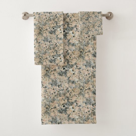Beige & Foggy Grey Marble Patterned Bath Towel Set