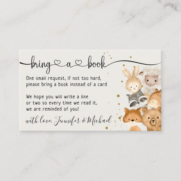 Beige Forest Baby Animals Bring a Book Enclosure Card