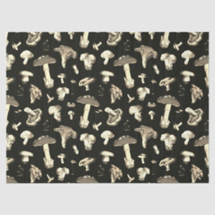 Beige Forest Mushroom Pattern on Dark Brown Tissue Paper