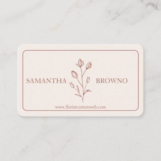 Beige Framed Flower Business Card