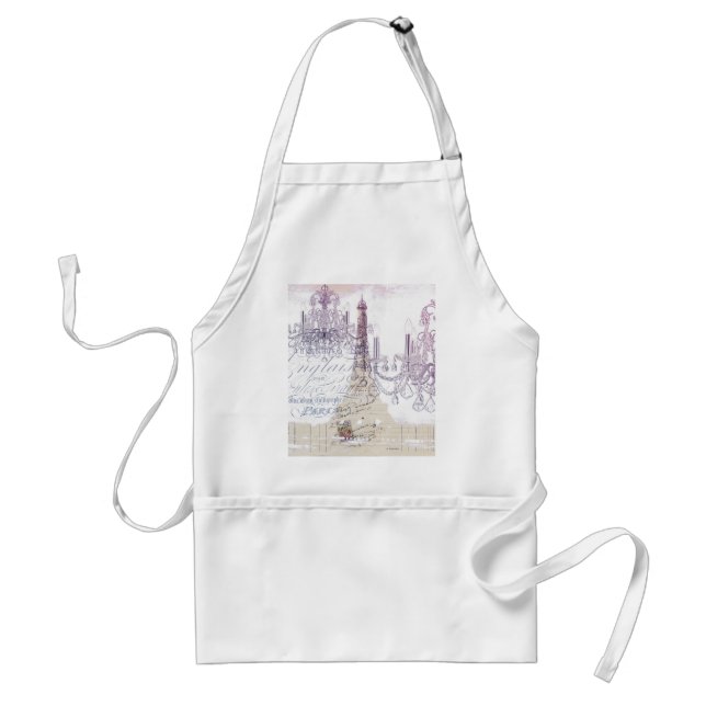 beige french scripts chandelier paris eiffel tower adult apron (Front)