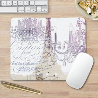beige french scripts chandelier paris eiffel tower mouse pad