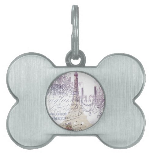 beige french scripts chandelier paris eiffel tower pet ID tag