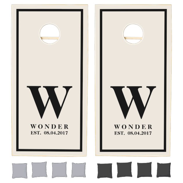 Beige Gamer Wedding Newly Wed Monogrammed Cornhole Set