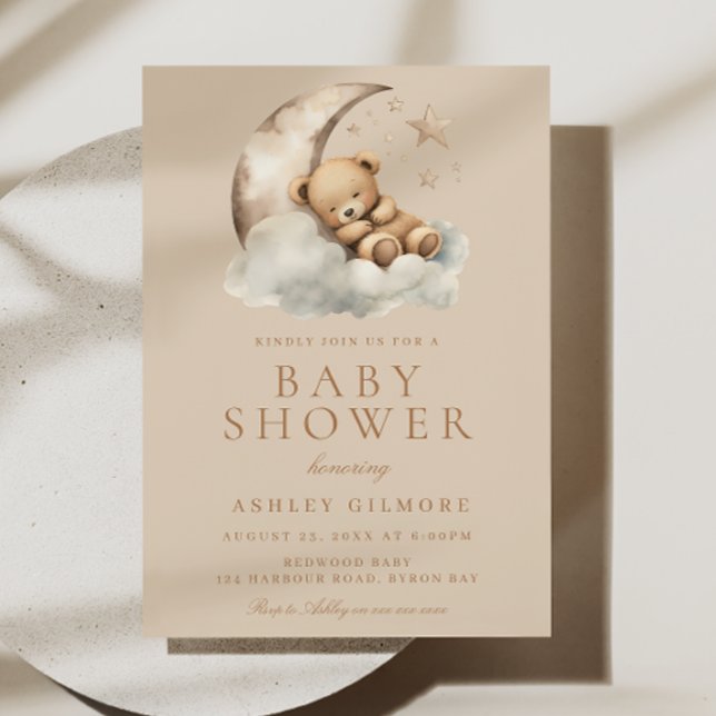 Beige Gender Neutral Cute Bear Baby Shower Invitation (Creator Uploaded)