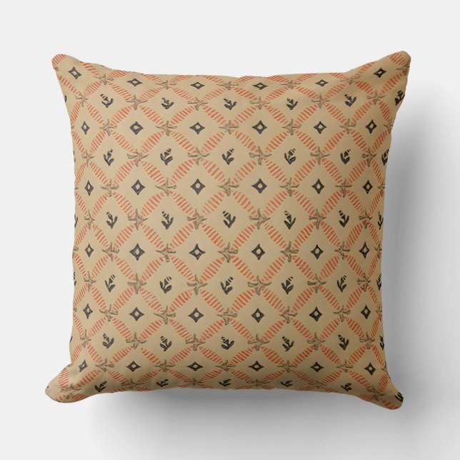 Beige Geometric Design Throw Pillow (Front)