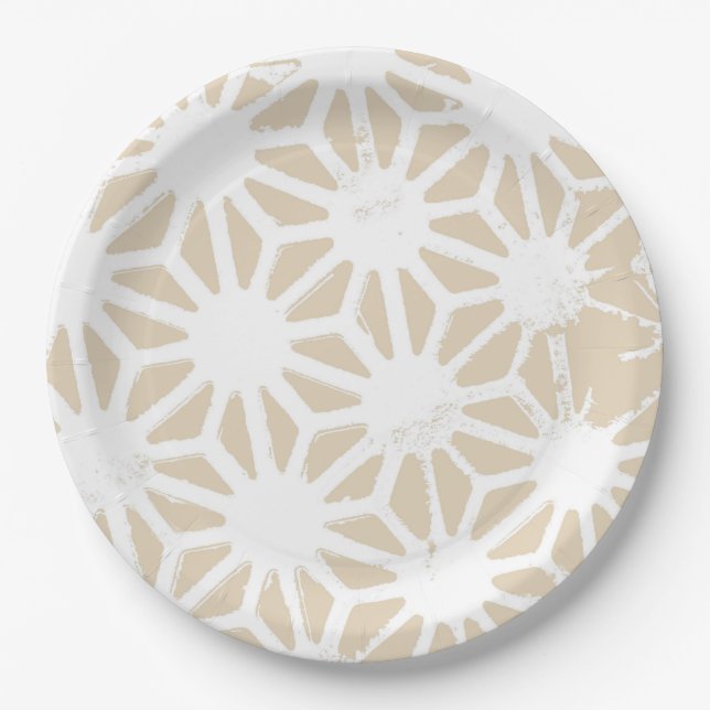 Beige geometric pattern paper plates (Front)