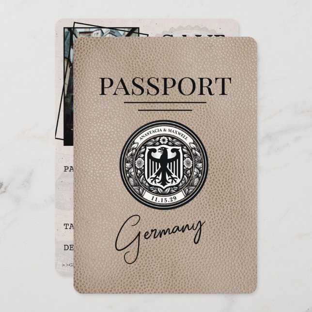 Beige Germany Passport Save The Date (Front/Back)