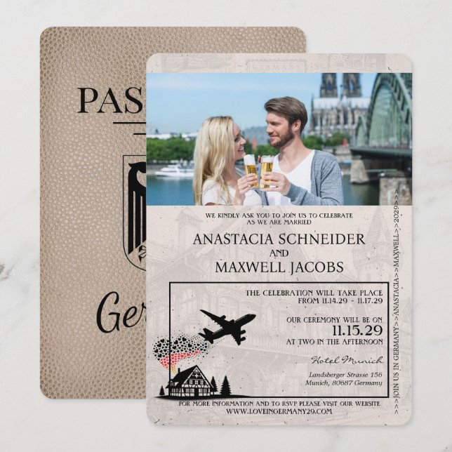 Beige Germany Passport Wedding Invitation (Front/Back)