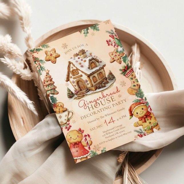 Beige Gingerbread House Christmas Decorating Party Invitation (Creator Uploaded)