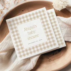 Beige Gingham Check Rustic Baby Shower Napkins