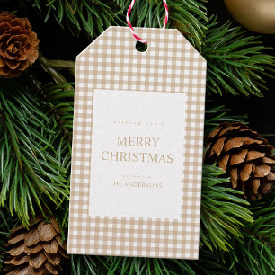 Beige Gingham Christmas Gift Tags