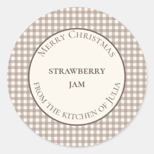 Beige Gingham Christmas Jar Labels Homemade Gifts