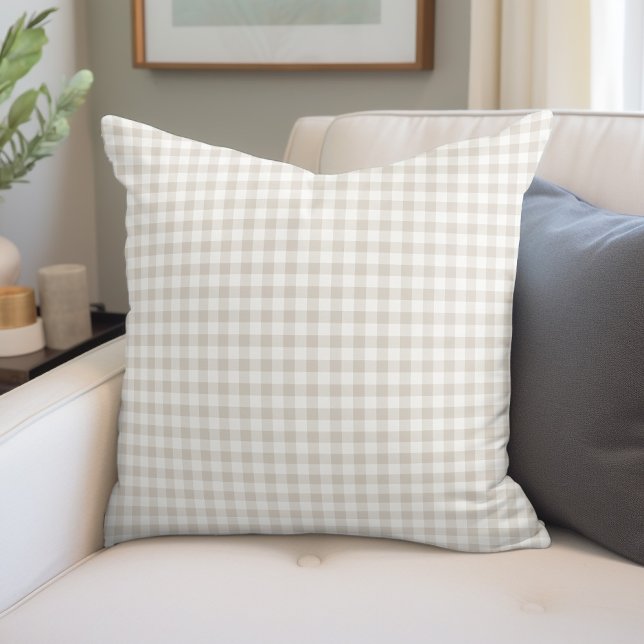 Beige Gingham | Farmhouse Throw Pillow (Creator Uploaded)
