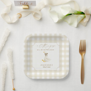 Beige Gingham Little Goose Books for Baby  Paper Plates