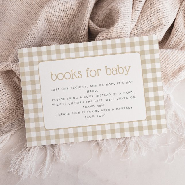 Beige Gingham Neutral Baby Shower Book Request Enclosure Card (Creator Uploaded)