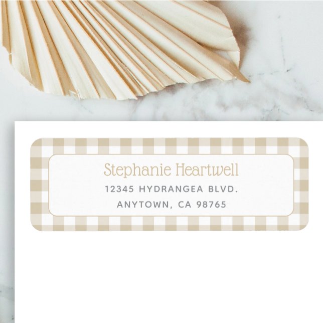 Beige Gingham Neutral Baby Shower Return Address Label (Creator Uploaded)